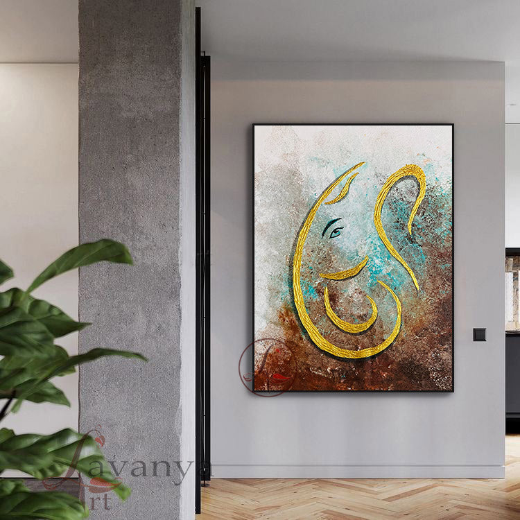 Abstract Ganapati Wall Art | Minimalist Indian Painting