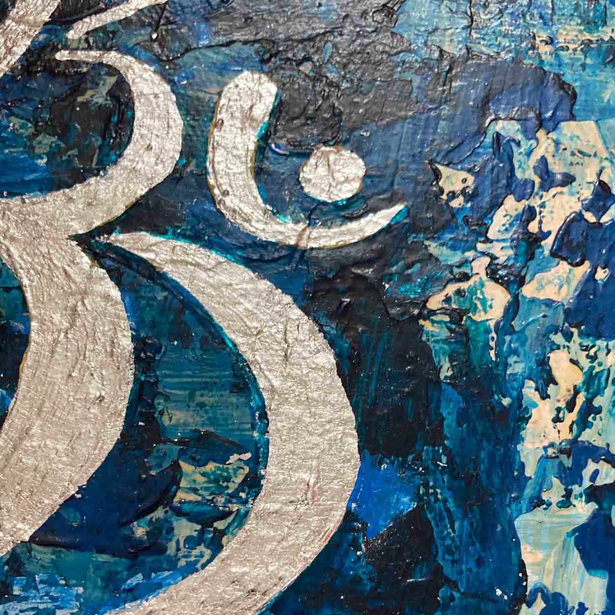 Blue Silver Ganesha Art | Handmade Indian Canvas Painting