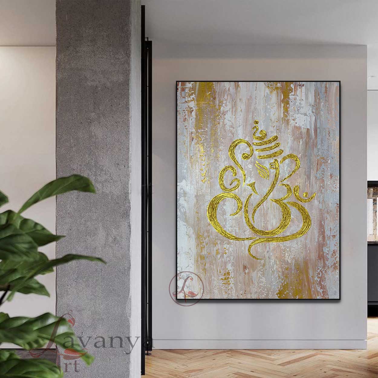 Gold Ganesha Painting | Minimalist Abstract Indian Wall Art
