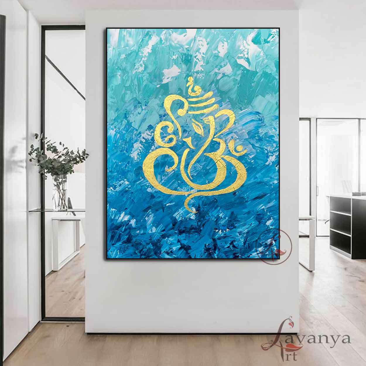 Handmade Ganesha Painting | Abstract Indian Canvas Art