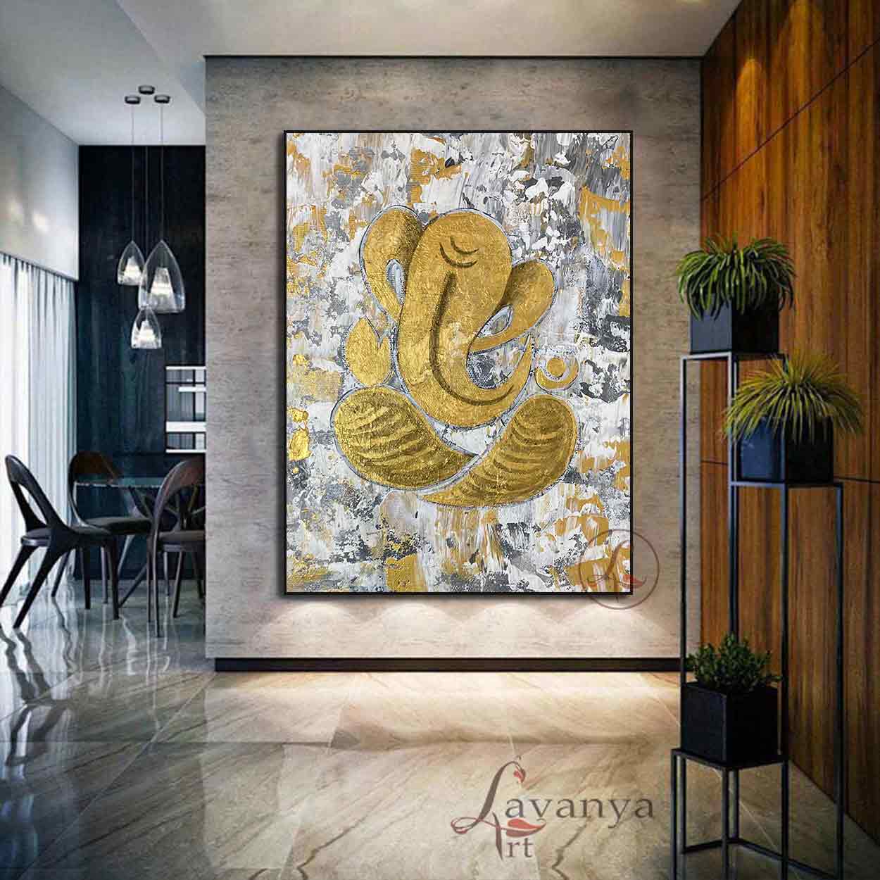 Original Ganpati painting handcrafted with textured acrylics by Indian artist Tejasvi Patel.