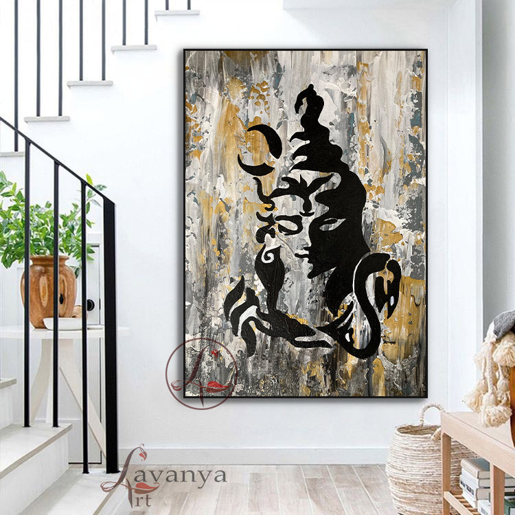 Abstract Shiva Painting | Modern Hindu Canvas Wall Art