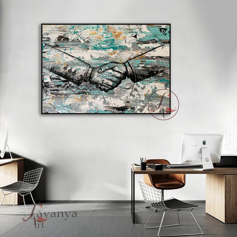 Handshake Painting | Abstract Office Canvas Wall Art