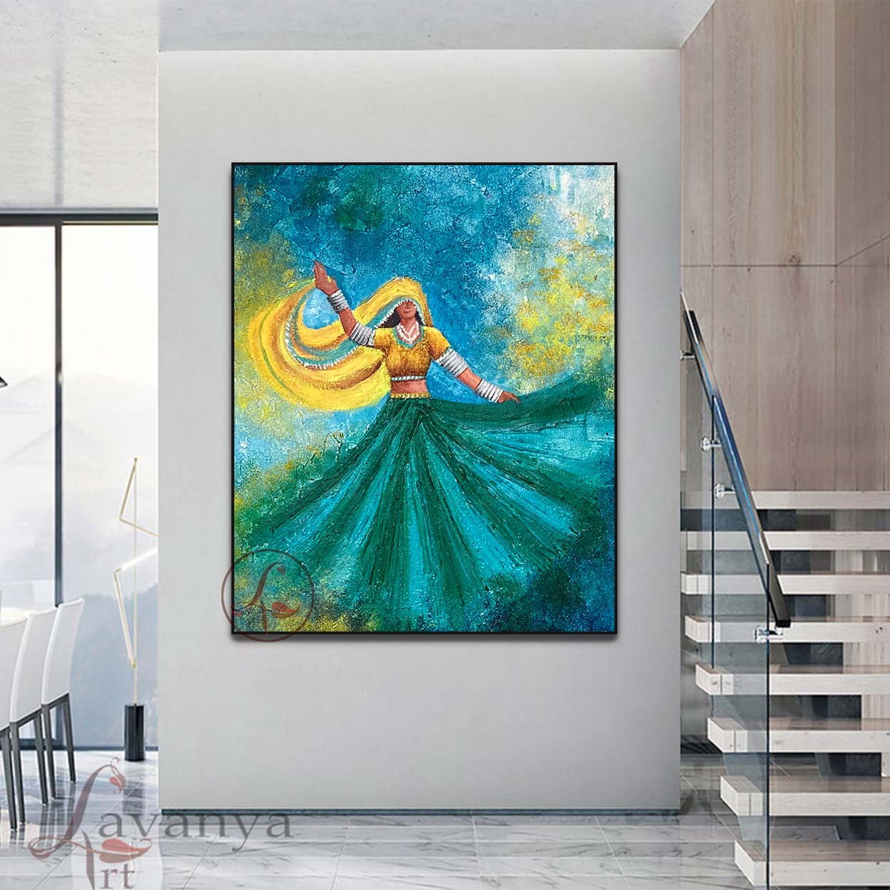 Discover original Rajasthani Woman & Ghoomar Dance Wall Art by Tejasvi Patel at Lavanya Art Studio. Handmade textured Indian canvas art with timeless elegance.