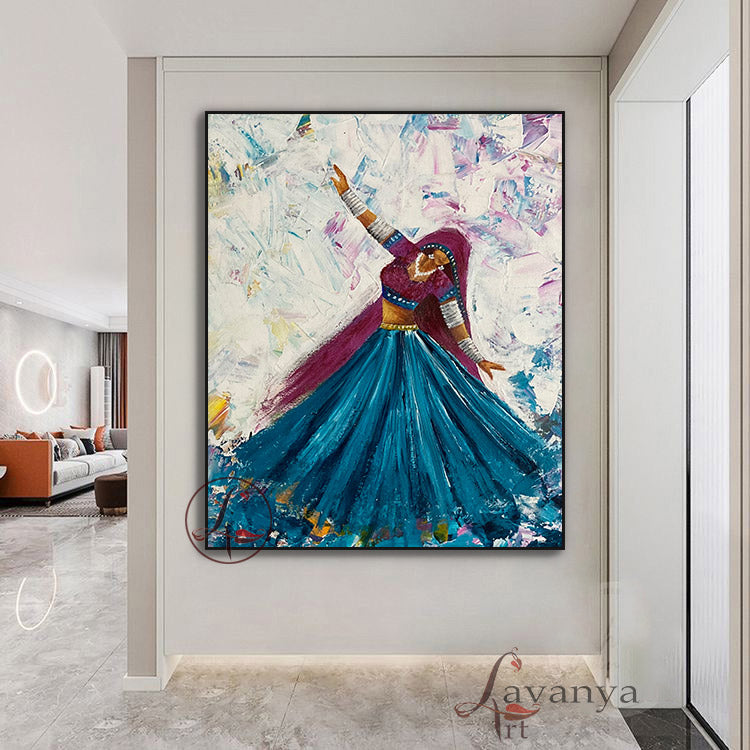 Explore handmade Rajasthani Woman Art by Tejasvi Patel of Lavanya Art Studio, blending Indian heritage with modern textured elegance.