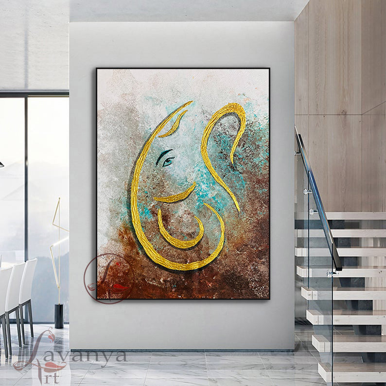 Abstract Ganapati Wall Art | Minimalist Indian Painting
