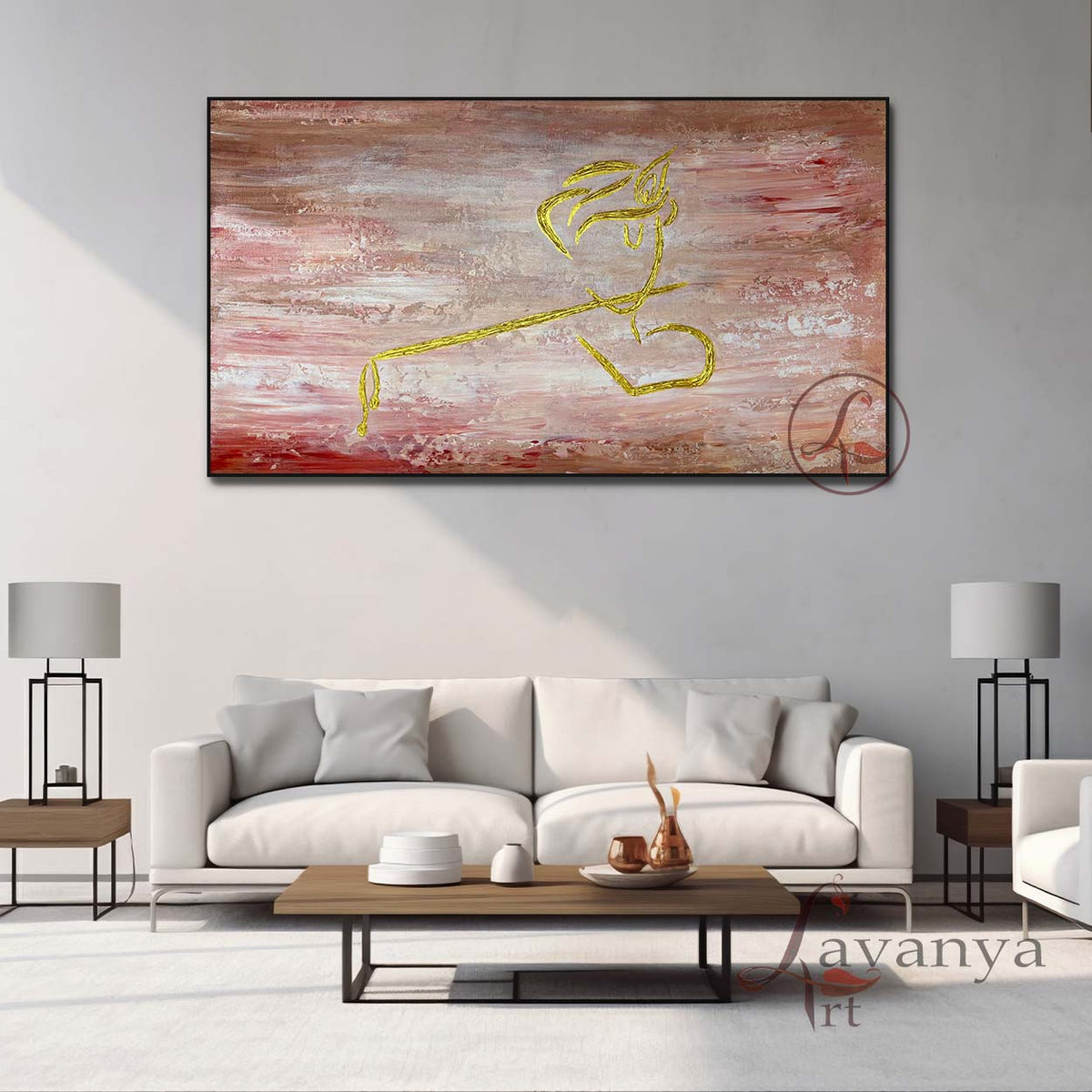 Handmade gold textured Krishna painting with luxurious finish by Lavanya Art Studio.