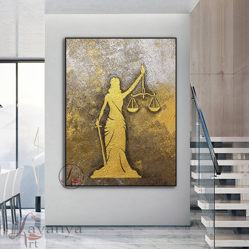 Lady Justice Gold Painting | Lawyer Office Wall Art