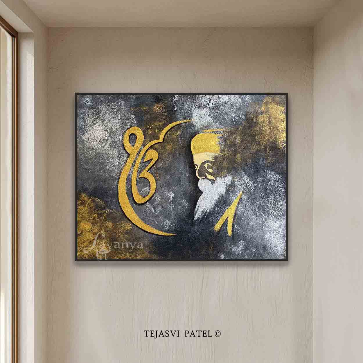 Original Punjabi Art by Tejasvi Patel at Lavanya Art Studio showcases abstract Guru Nanak paintings for elegant spiritual home decor.