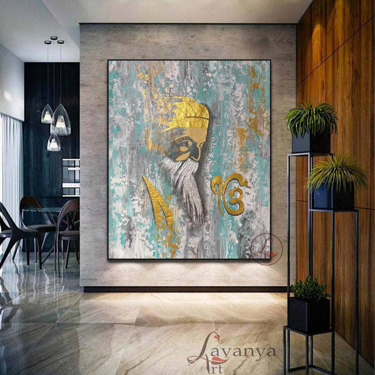 Abstract Sikh Canvas Art | Guru Nanak Painting