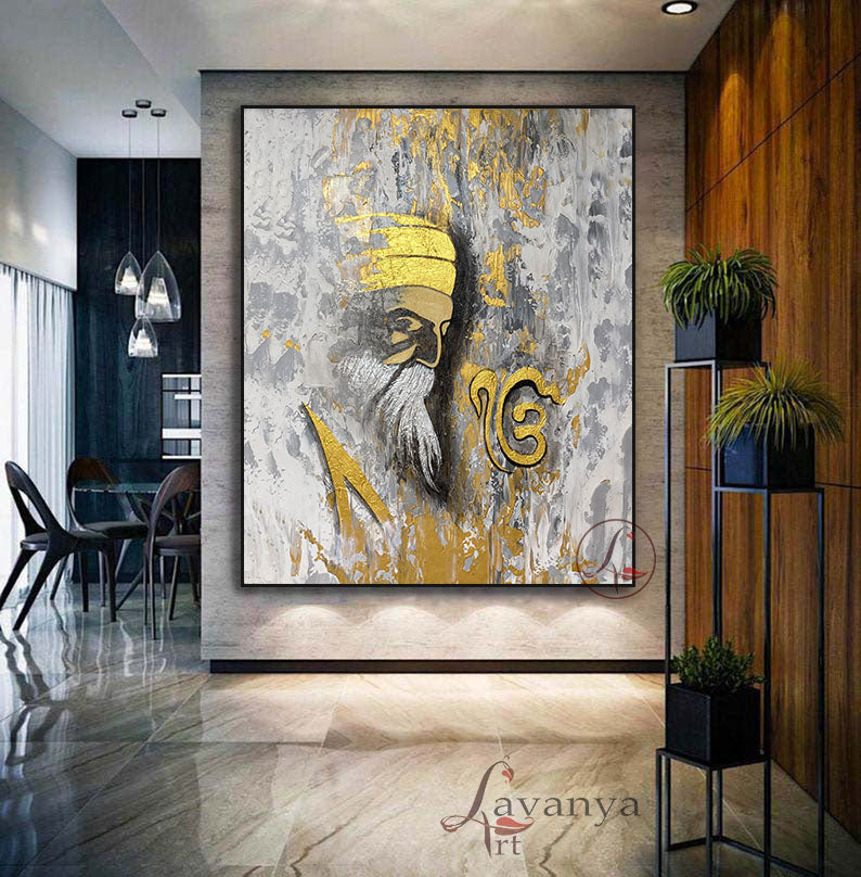Abstract Sikh Art | Guru Nanak Dev Ji Canvas Art