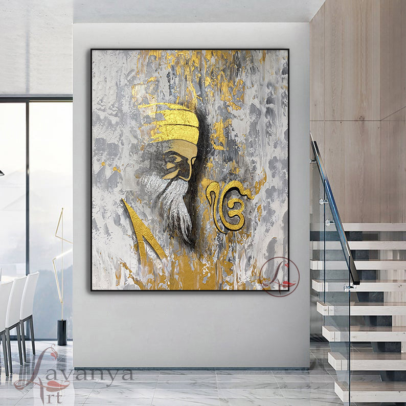 Discover premium Guru Nanak Indian Art by Tejasvi Patel at Lavanya Art Studio, featuring abstract Punjabi Art for peaceful interiors.