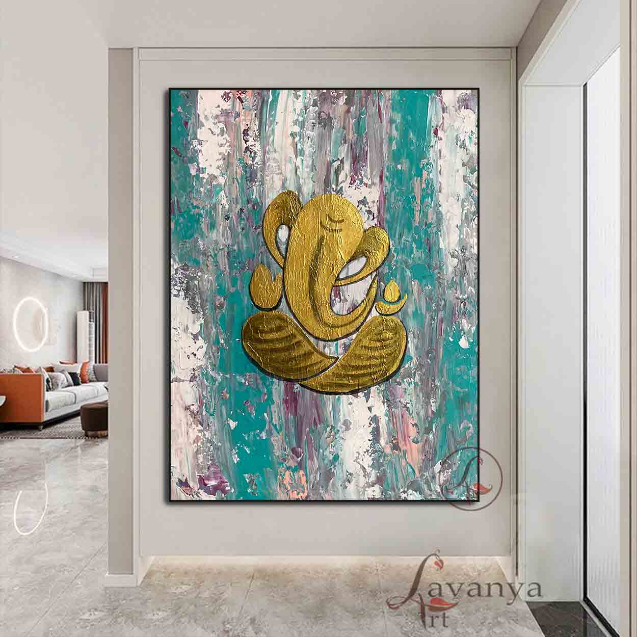 Large Ganesha Wall Art | Modern Indian Abstract Painting