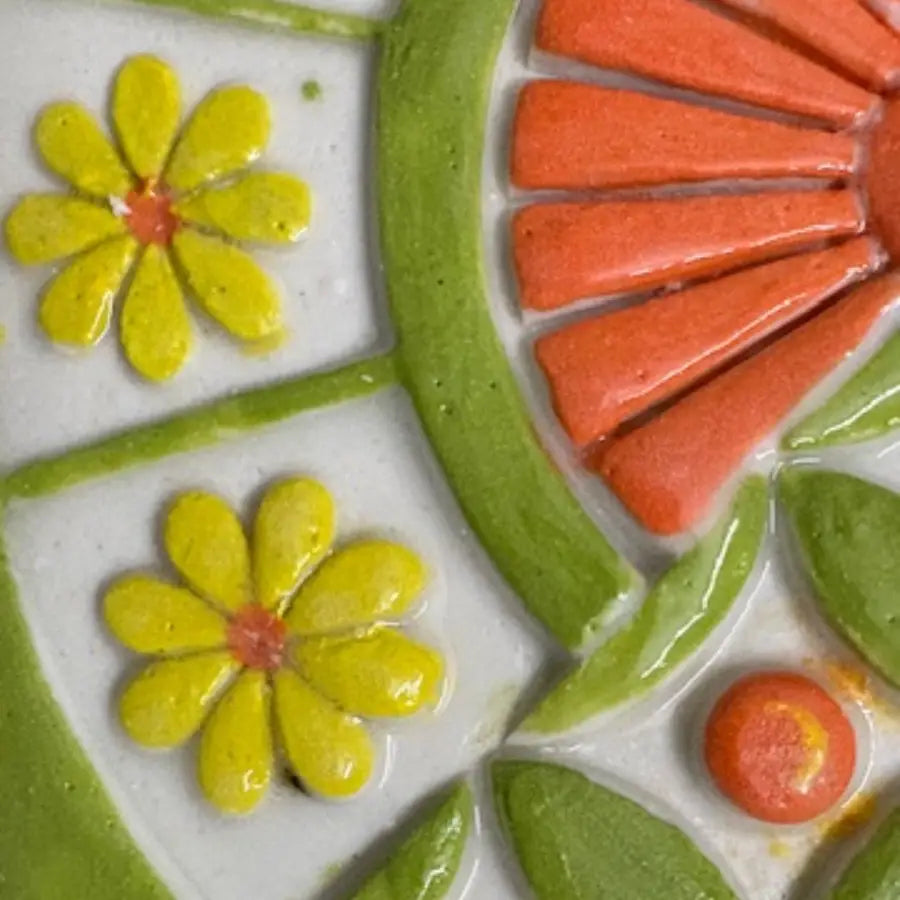 Handmade Ceramic Wall Sculpture | Teak Frame Farmhouse Decor