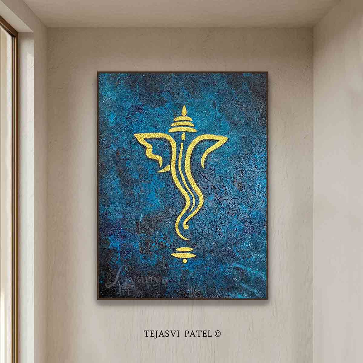 Explore original abstract Ganesha painting by Tejasvi Patel at Lavanya Art Studio, featuring premium Indian art for luxurious contemporary interiors.