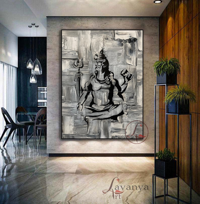 Handmade Shiva Painting | Modern Indian Abstract Canvas Wall Decor