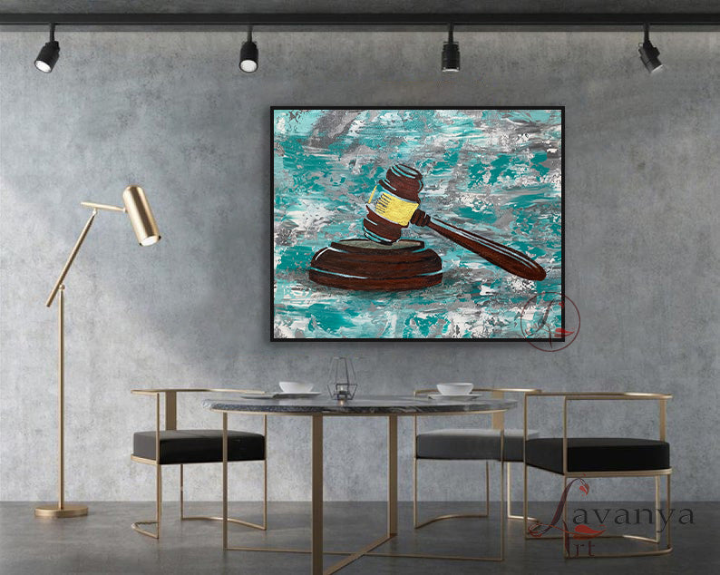 Gavel Acrylic Painting | Abstract Lawyer Office Art