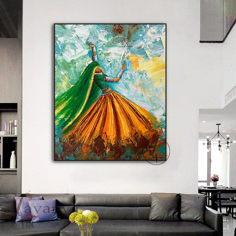 Handmade South Asian Woman Art | Modern Indian Canvas Wall Decor