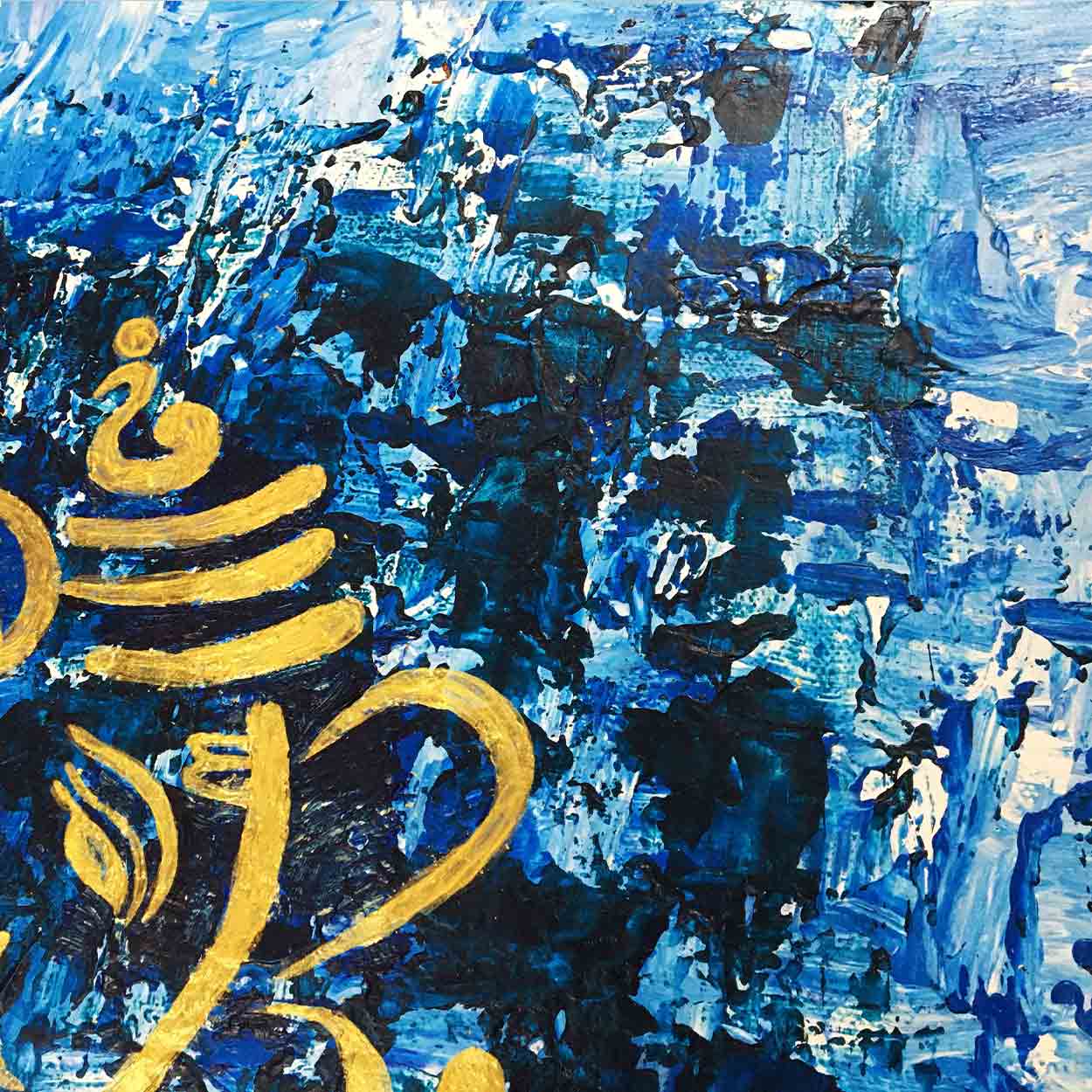 Modern Ganesha Painting | Blue Gold Textured Canvas