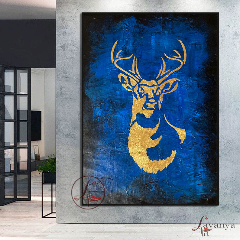 Abstract Deer Canvas Art | Large Minimalist Animal Wall Painting