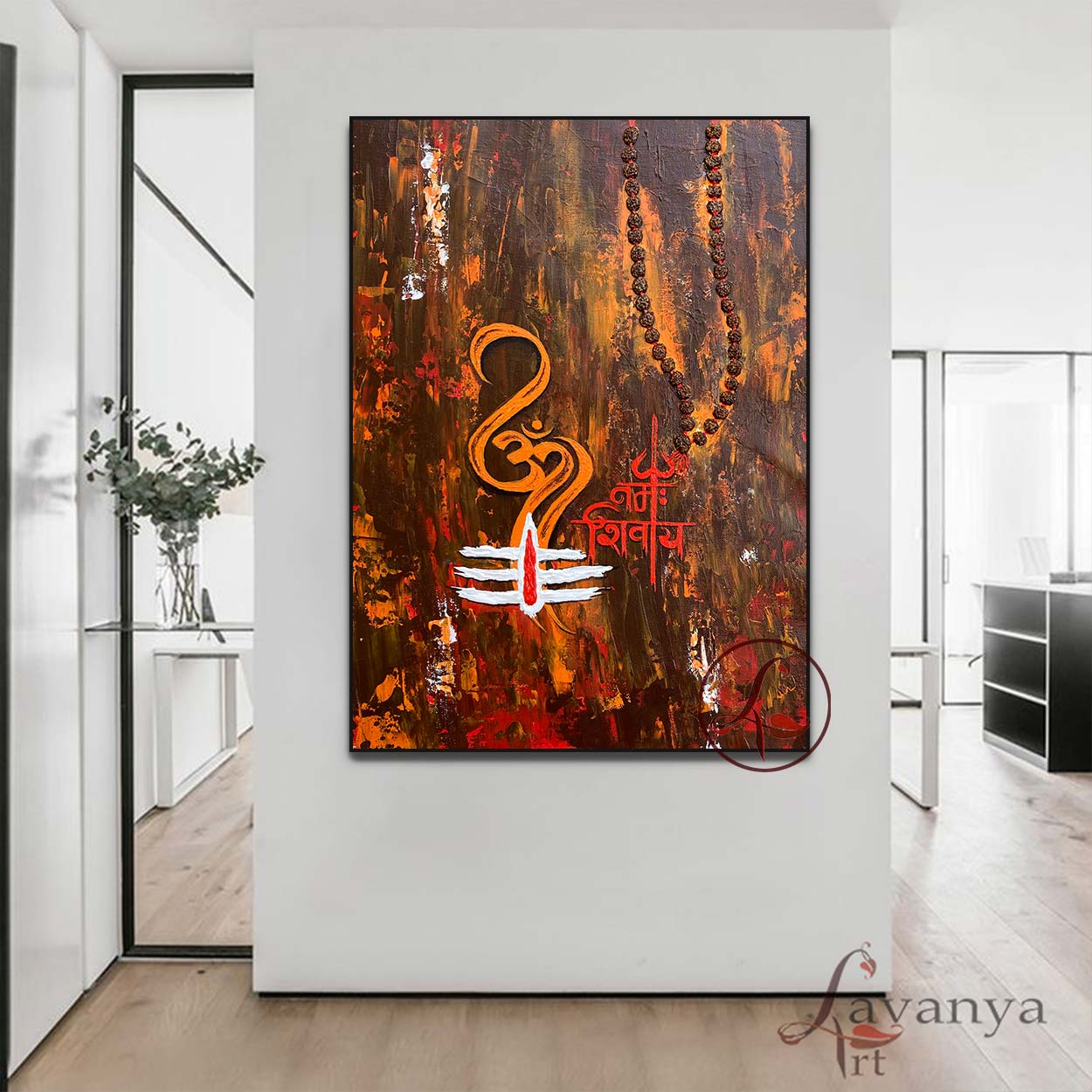 Explore luxury Lord Shiva wall art by Tejasvi Patel at Lavanya Art Studio. Original Indian art blending modern abstraction with spiritual expression.
