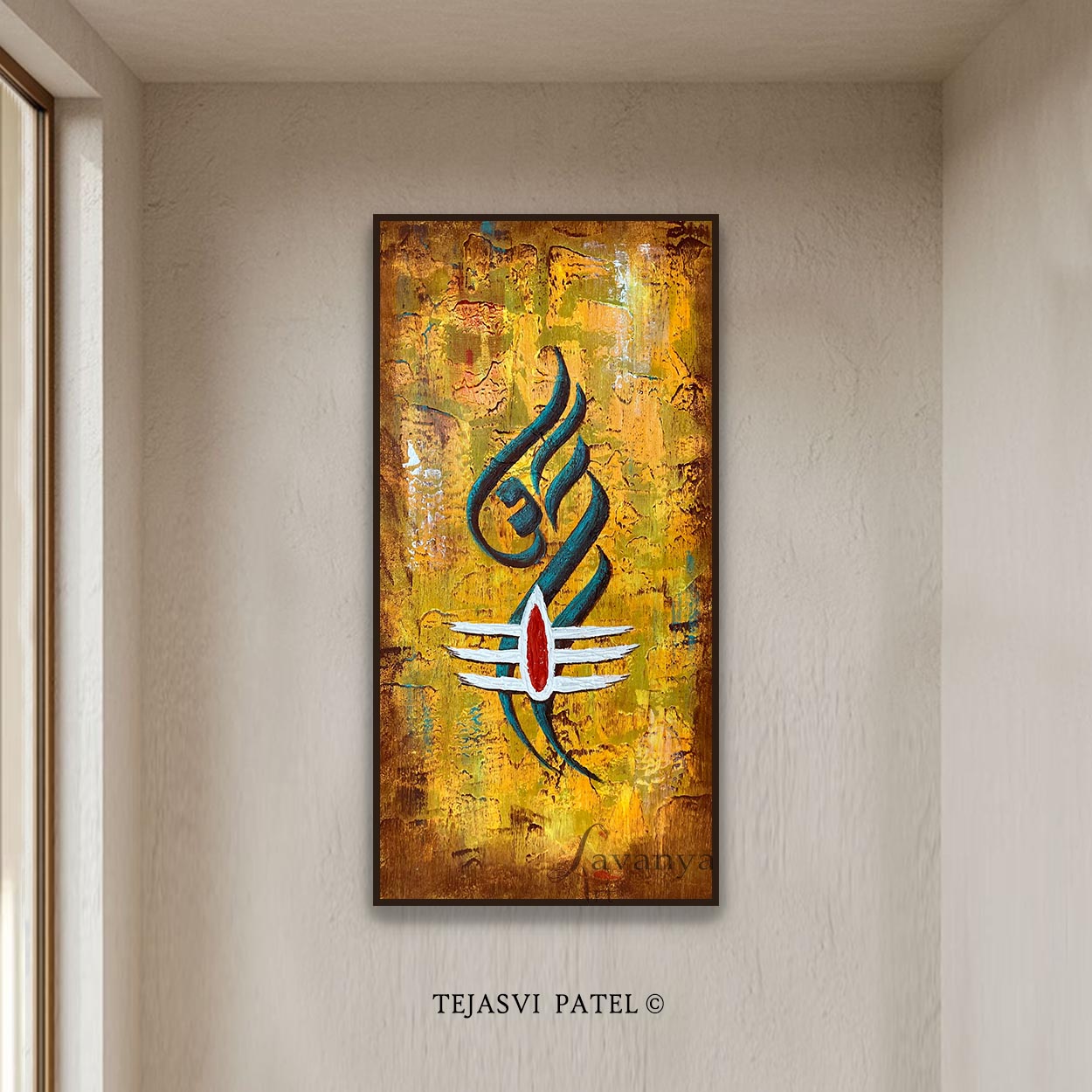 Original handmade Mahadev painting created with textured acrylic techniques by Tejasvi Patel.