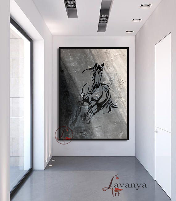 Abstract Horse Canvas Art | Large Minimalist Animal Wall Painting