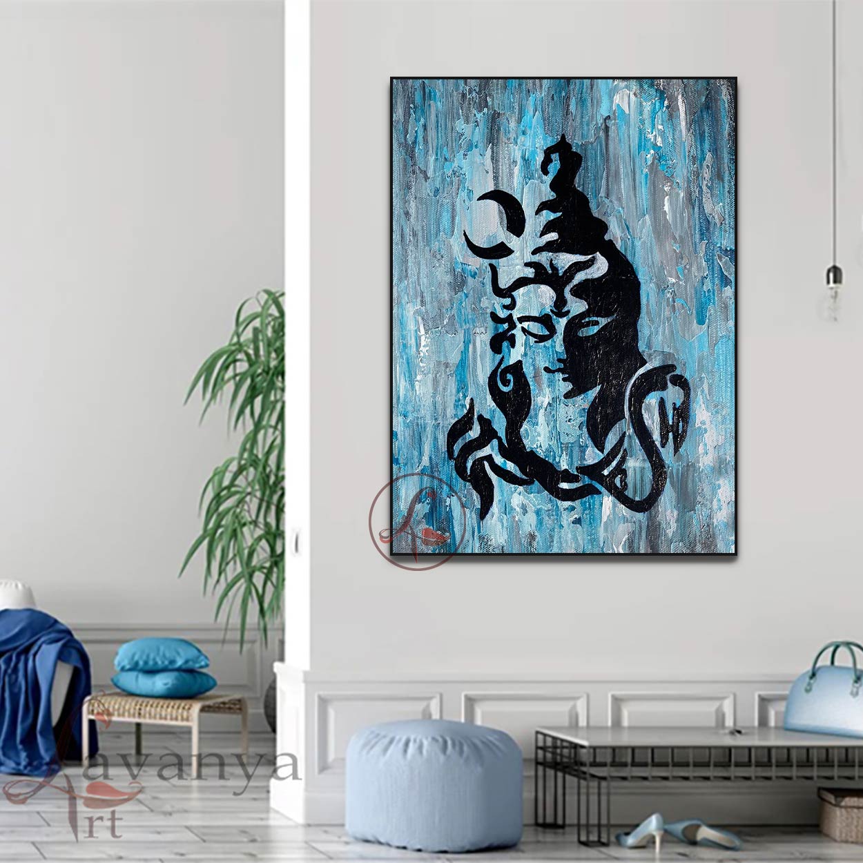 Abstract Shiva Wall Art | Handmade Hindu Canvas Acrylic Painting