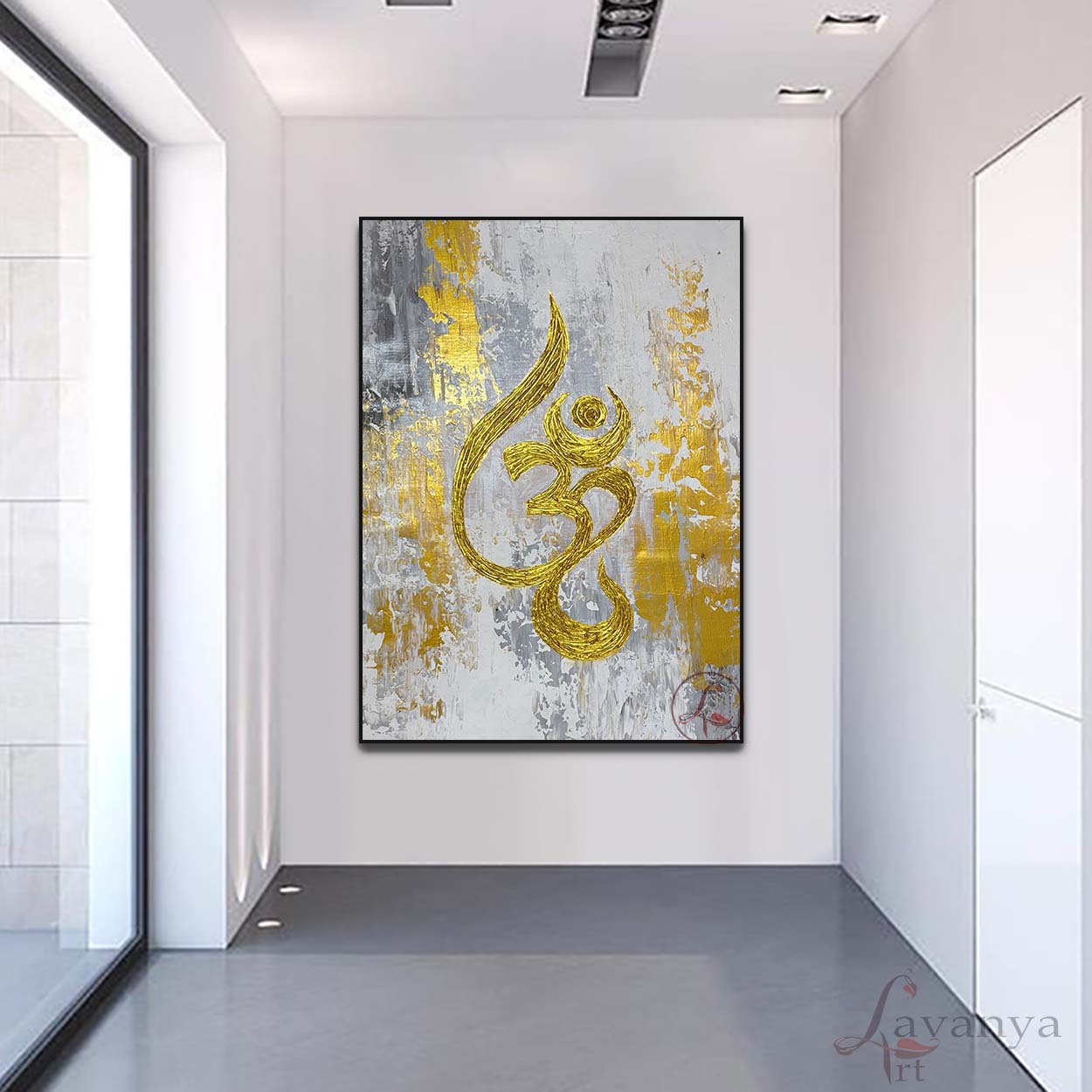 Bring home Om contemporary art crafted as handmade wall art. Original canvas acrylic painting with textured art inspired by Indian painting traditions.
