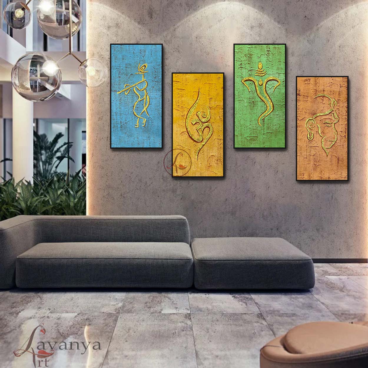 Explore original abstract Ganesha painting by Tejasvi Patel at Lavanya Art Studio, featuring premium Indian art for luxurious contemporary interiors.