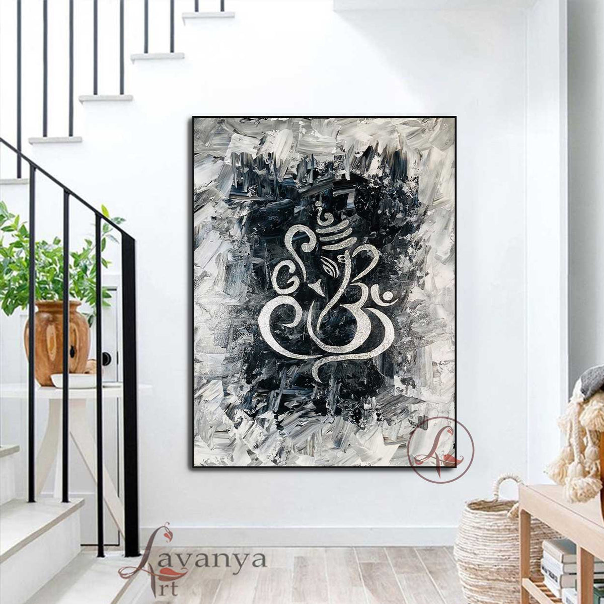 Original handmade Ganesha artwork on premium linen canvas by Indian artist Tejasvi Patel.