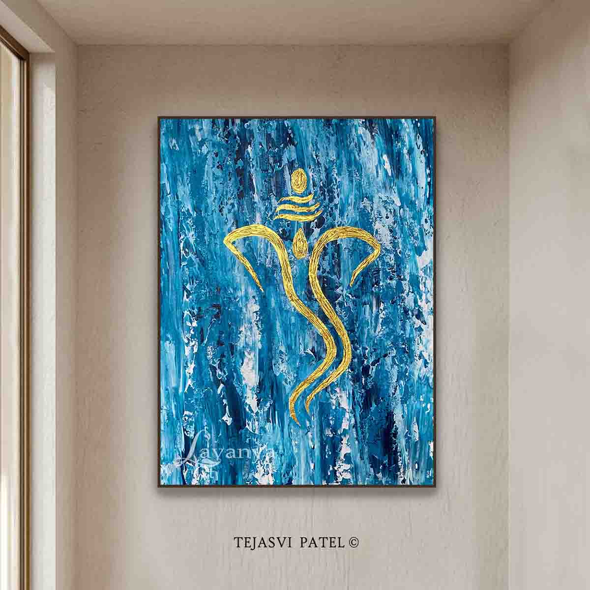 Original handmade Ganesha artwork on premium linen canvas by Indian artist Tejasvi Patel.
