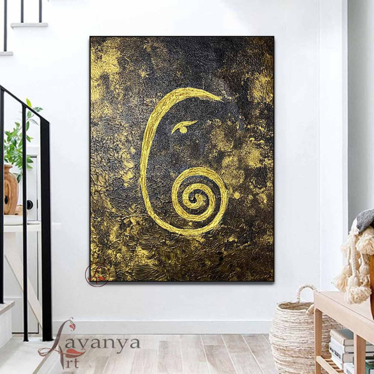 Original handmade textured Ganesha painting on canvas by Indian artist Tejasvi Patel from Lavanya Art Studio.