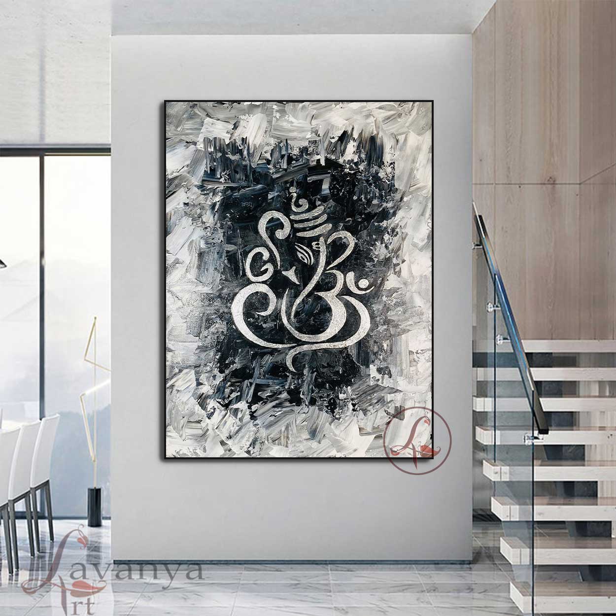 Premium handcrafted Ganesha painting featuring modern Indian art and luxurious textures.