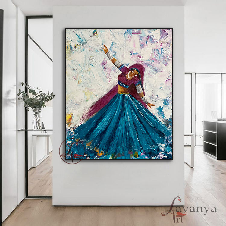 Bring home textured Rajasthani Woman Art by Tejasvi Patel at Lavanya Art Studio, celebrating Indian culture and contemporary luxury décor.