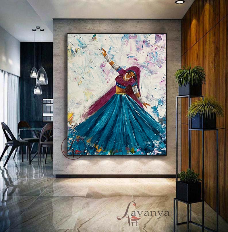Handcrafted Rajasthani Woman paintings by Tejasvi Patel at Lavanya Art Studio add timeless Indian beauty to sophisticated modern spaces.