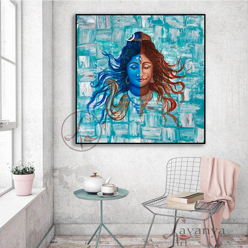 Original Ardhanarishwar Painting | Handmade Shiva Parvati Canvas Art by Tejasvi Patel