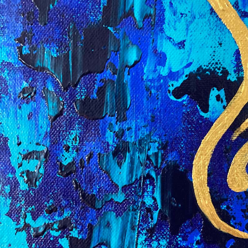 Blue Gold Ganesha Art | Handmade Indian Canvas Painting