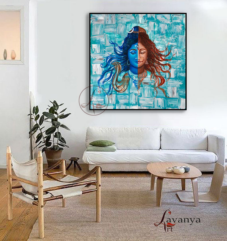 Original Ardhanarishwar Painting | Handmade Shiva Parvati Canvas Art by Tejasvi Patel