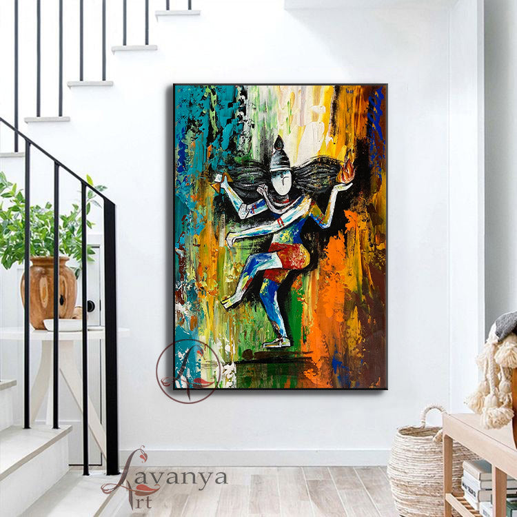 Modern Shiva Wall Art | Abstract Hindu Canvas Acrylic Painting