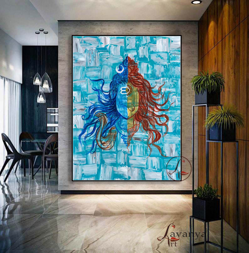 Handmade Shiva Parvati Painting | Original Ardhanarishwar Wall Art