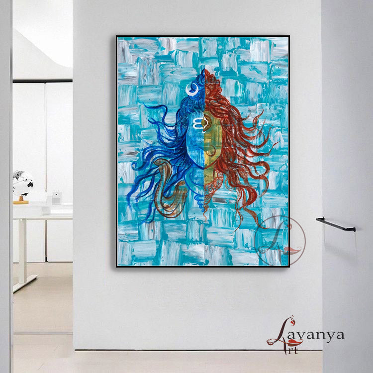 Handmade Shiva Parvati Painting | Original Ardhanarishwar Wall Art