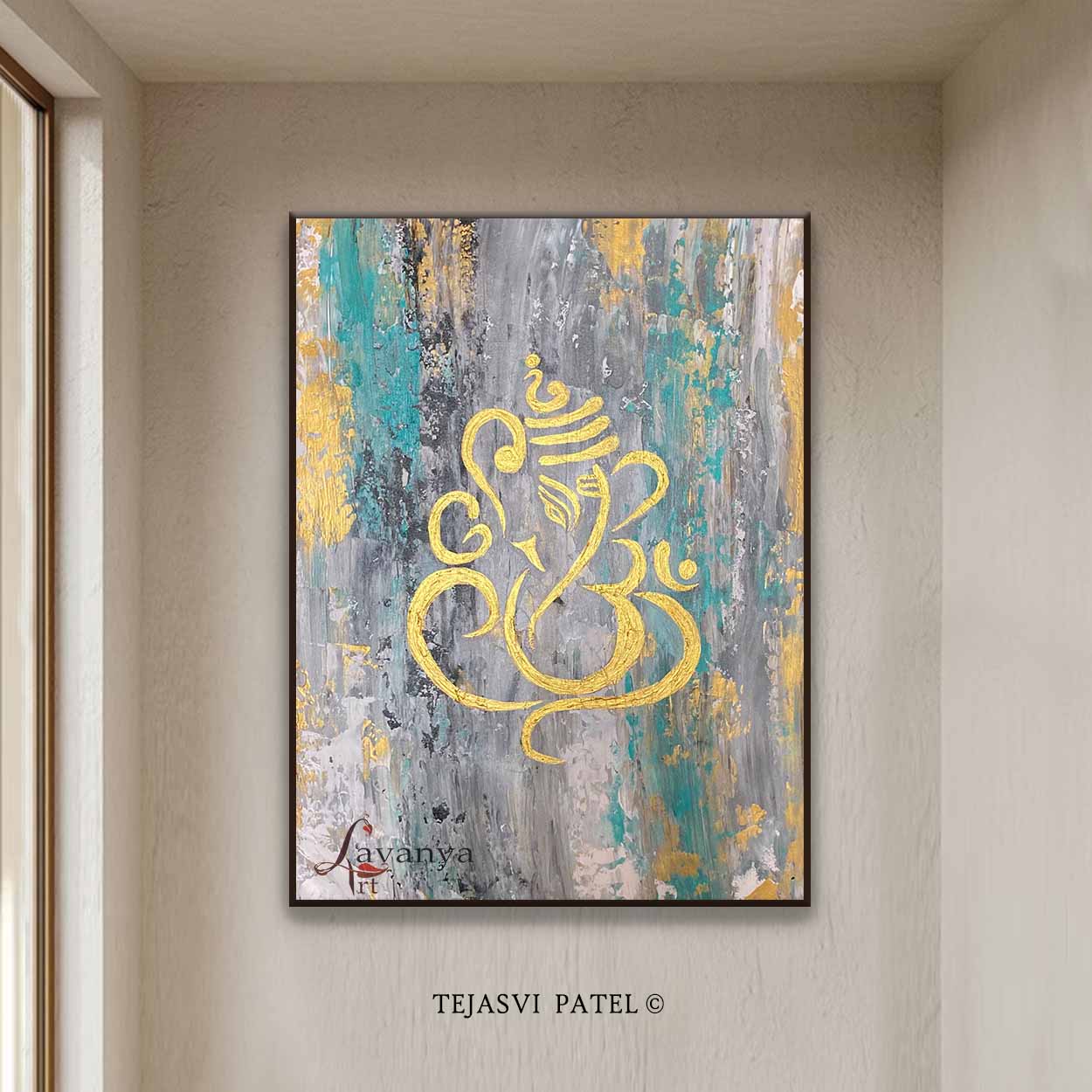 Textured Ganesha Canvas Art | Abstract Hindu Indian Painting
