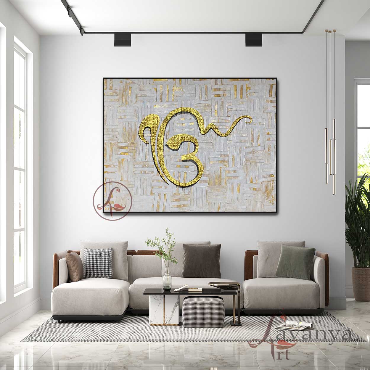 Bring home abstract Ek Onkar Punjabi Art by Tejasvi Patel at Lavanya Art Studio, celebrating Indian Art and spiritual home decor.
