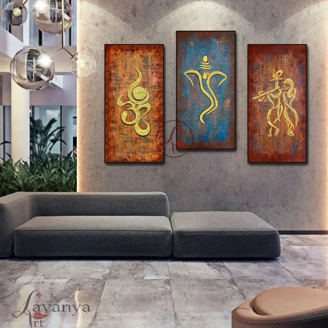 Spiritual Ganesha wall art symbolizing success, wisdom, and prosperity in handmade textured style.