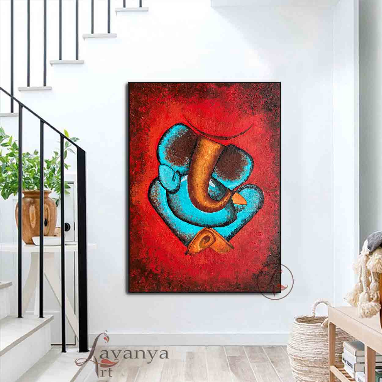 Luxury textured Ganesha wall art handmade on canvas by Tejasvi Patel for elegant spiritual interiors.