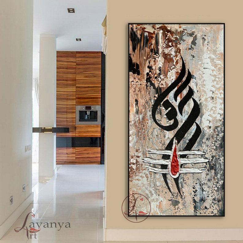 Luxury textured Shiva wall art handmade on canvas by Tejasvi Patel for elegant interiors.