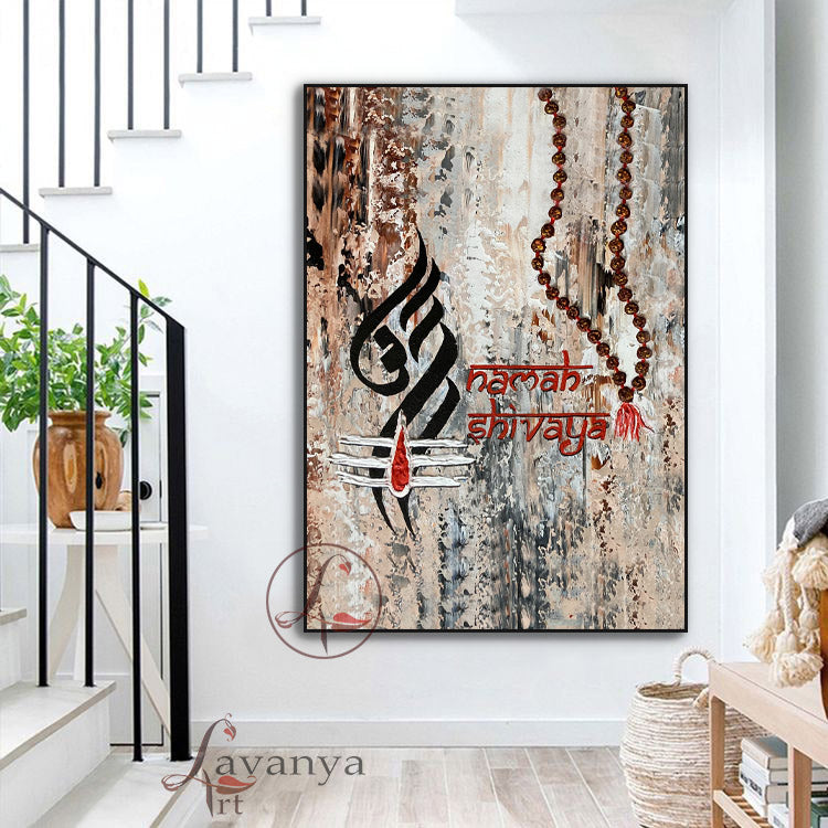 Modern Shiva Painting | Textured Indian Abstract Canvas Wall Art