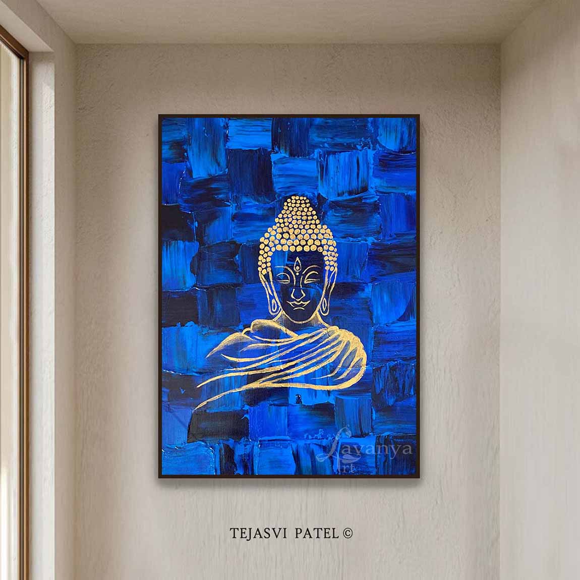 Blue and Gold Buddha Painting | Textured Spiritual Wall Art