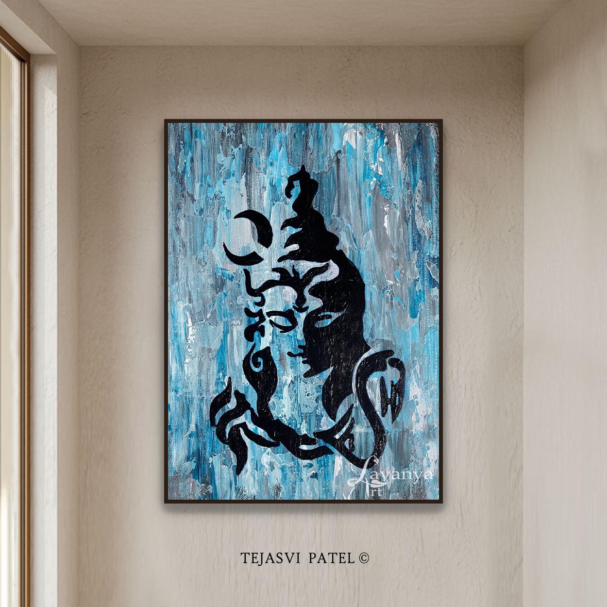 Abstract Shiva Wall Art | Handmade Hindu Canvas Acrylic Painting